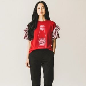 Vintage Red Heinz T-Shirt with Red and White Stripe Ruffle Sleeves